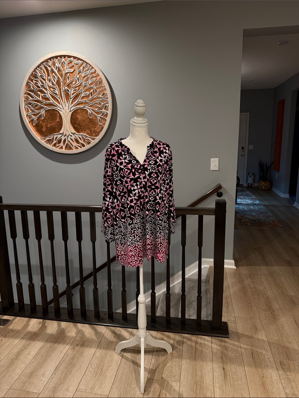Susan Graver Pink and Black Printed Tunic with Border Detail